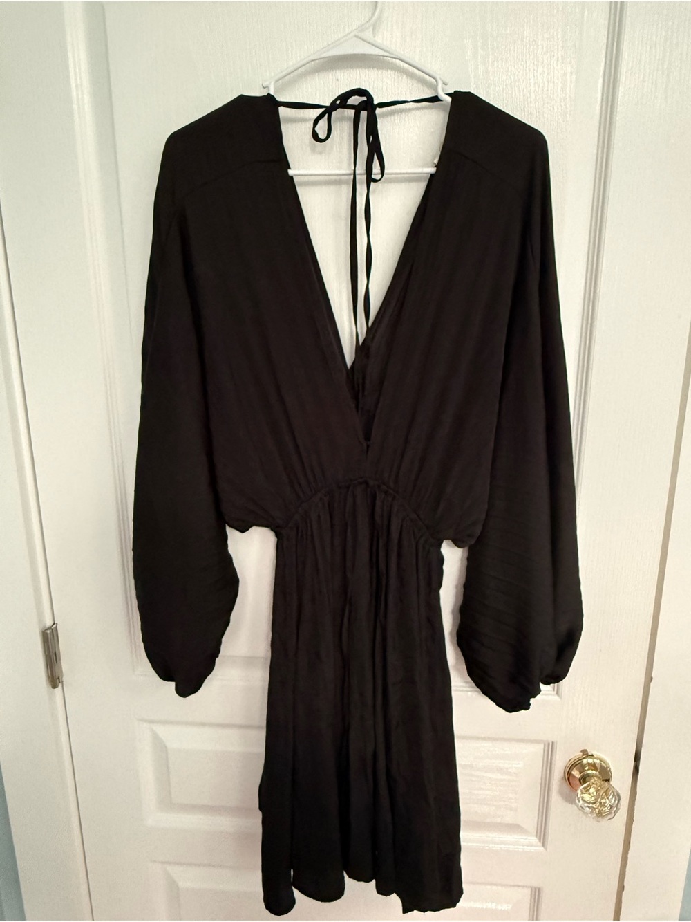 Black Long-Sleeve V-Neck Women's Dress
